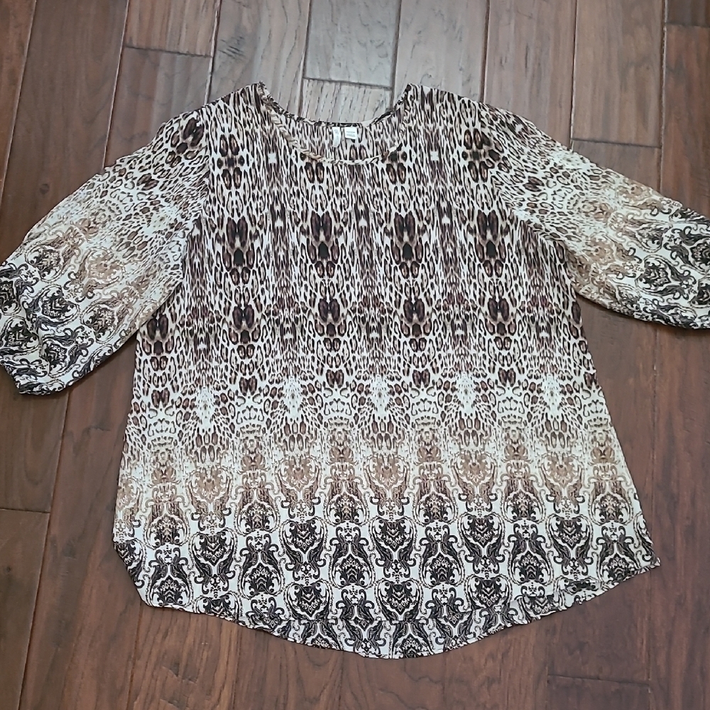 Cato Brown & Cream Paisley & Animal Print Patterned Blouse size 14/16W